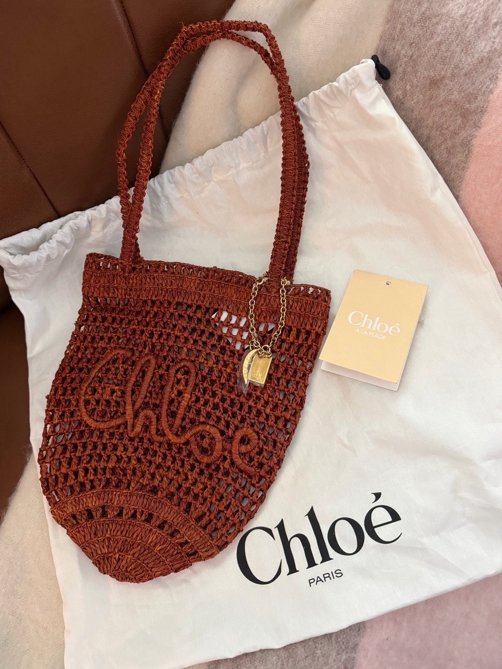 Chloé Summer Banana Raffia Small Tote Bag in Clay Brown - New with Tags
